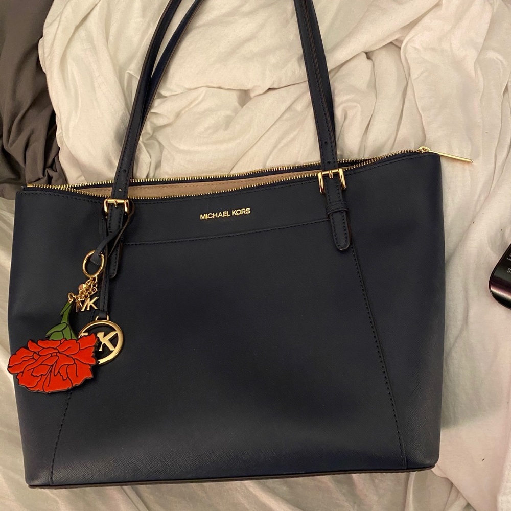 Navy MK Tote Purse with charm